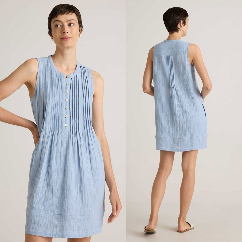 Quince NWT 100% Organic Cotton Gauze Sleeveless Swing Dress Ocean Breeze S - Picture 2 of 15